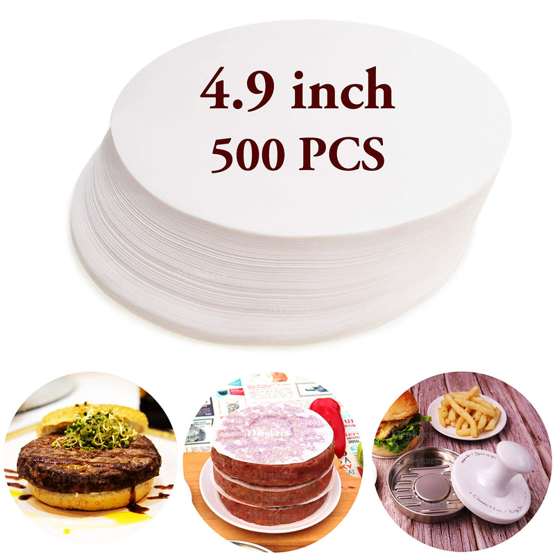[Australia - AusPower] - Meykers Wax Patty Paper Sheets for 5 Inches Burger Press - 500 Pcs Round hamburger patty paper to Separate Frozen Pressed Patties - Circle Burger Paper for Easy Release from Patty Maker Mold 500 Pack 