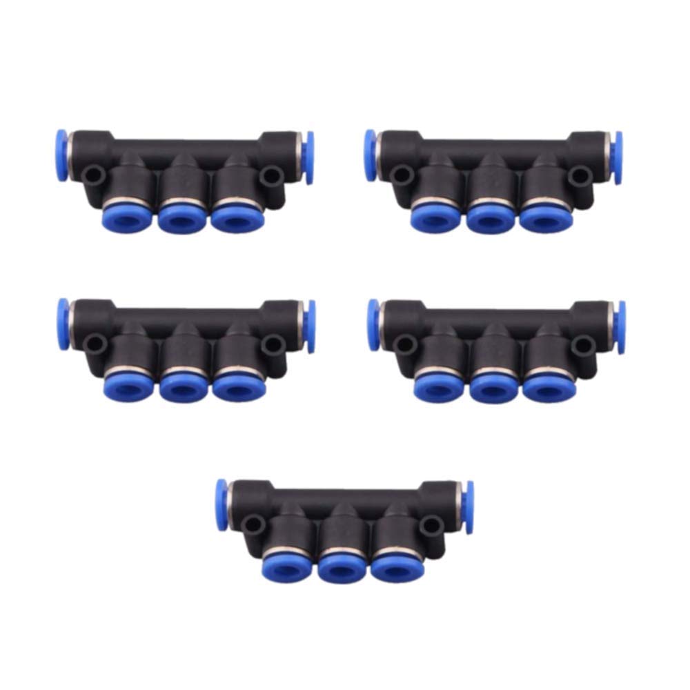 [Australia - AusPower] - Air Push Quick Fittings, 5 Pcs Pneumatic Connectors Push to Connect Fittings Kit, 3/8" 10mm Od Quick Release Connectors Manifold FIve-way Manifold 