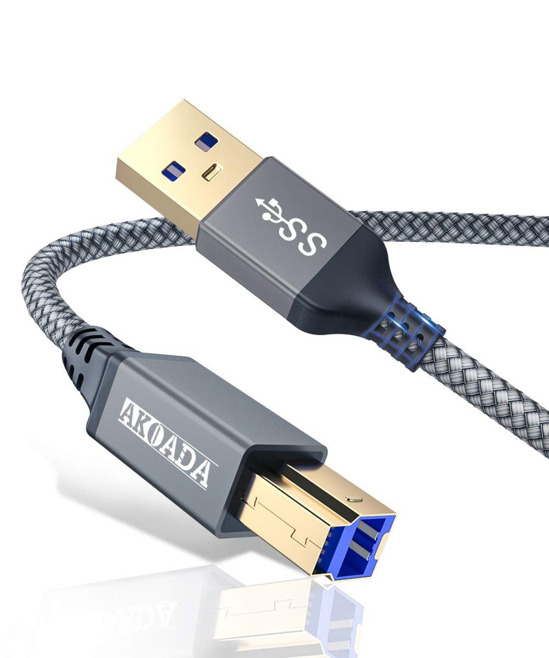 [Australia - AusPower] - USB A to USB B 3.0 Cable(6.6FT), AkoaDa Durable Nylon Braided Type A to B Male Cable Compatible with Printers, Monitor, Docking Station, External Hard Drivers, Scanner, USB Hub and More Devices(Grey) 2m Grey 