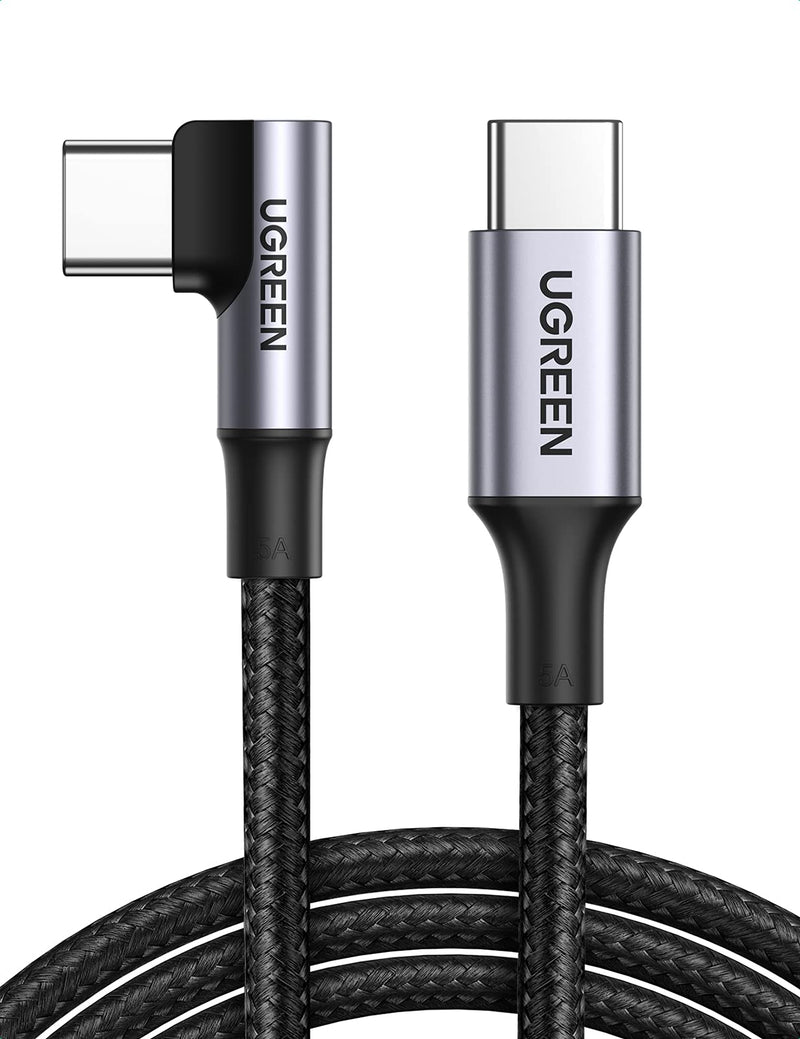 [Australia - AusPower] - UGREEN USB C to USB C Cable 100W Fast Charging 10FT - Right Angle 5A Type C PD Nylon Braided Charging Cord Compatible for MacBook Pro Air iPad Pro 2020 Chromebook Galaxy S21 S20 Note 20 Dell XPS Pixel 10 Feet 