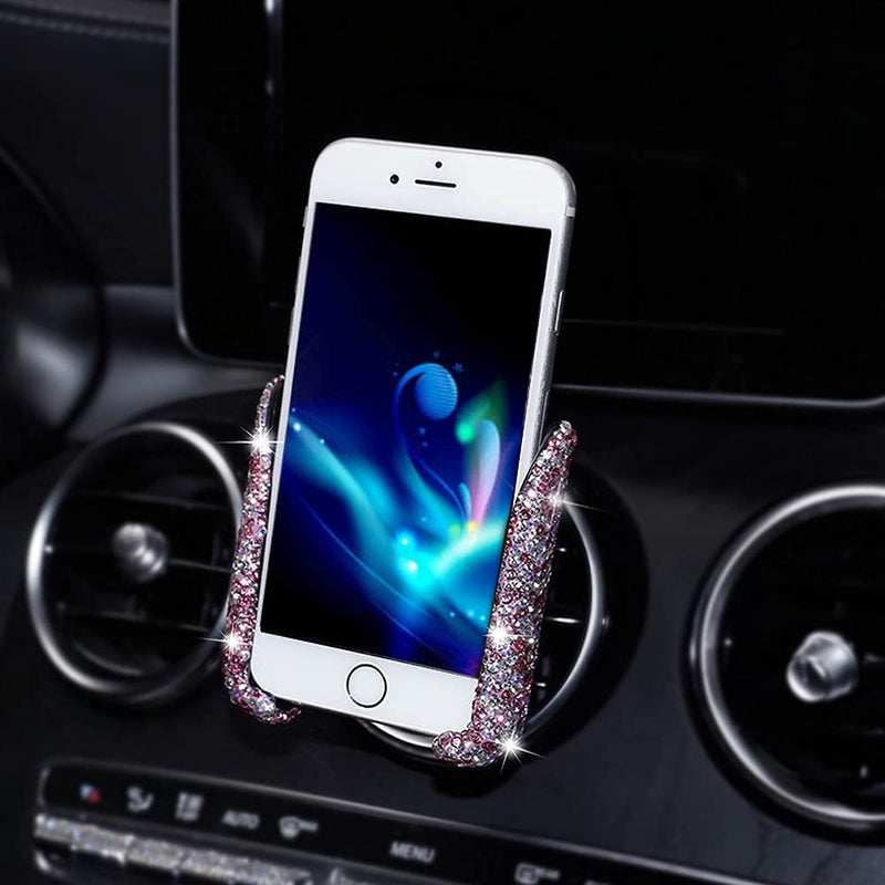 [Australia - AusPower] - Bling Crystal Car Phone Mount with One More Air Vent Base,Universal Cell Phone Holder for Strong Sticky Dashboard,Windshield and Air Vent,Phone Holder Car Accessories for Women and Girls Pink 