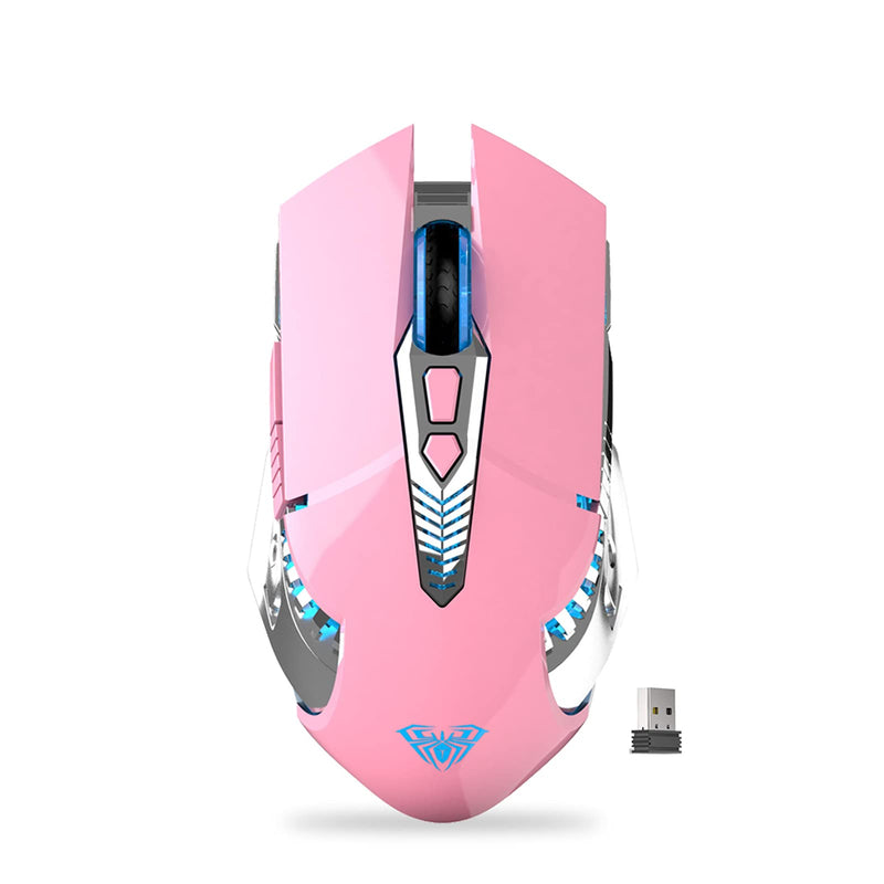 [Australia - AusPower] - AULA 2.4G Wireless Gaming Mouse, Rechargeable Bluetooth 5.0 3.0 Computer Mice with Side Buttons, LED Backlit, Ergonomic Cordless Mouse for PC/Mac Laptop, Tablet, Desktop, ( SC200, Pink ) 