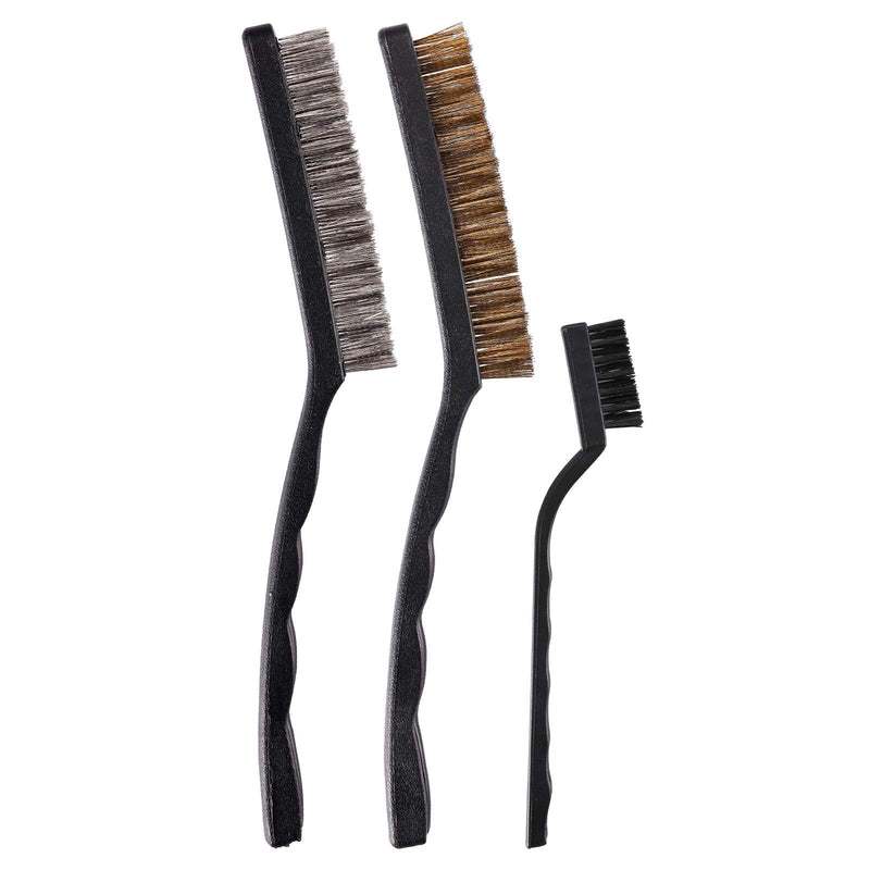 [Australia - AusPower] - TILAX 3 Pcs Wire Brush Set, Curved Handle Metal Wire Brush Scratch Brush for Cleaning Welding Slag Rust and Dust Curved Handle, Stainless Steel, Brass and Nylon 