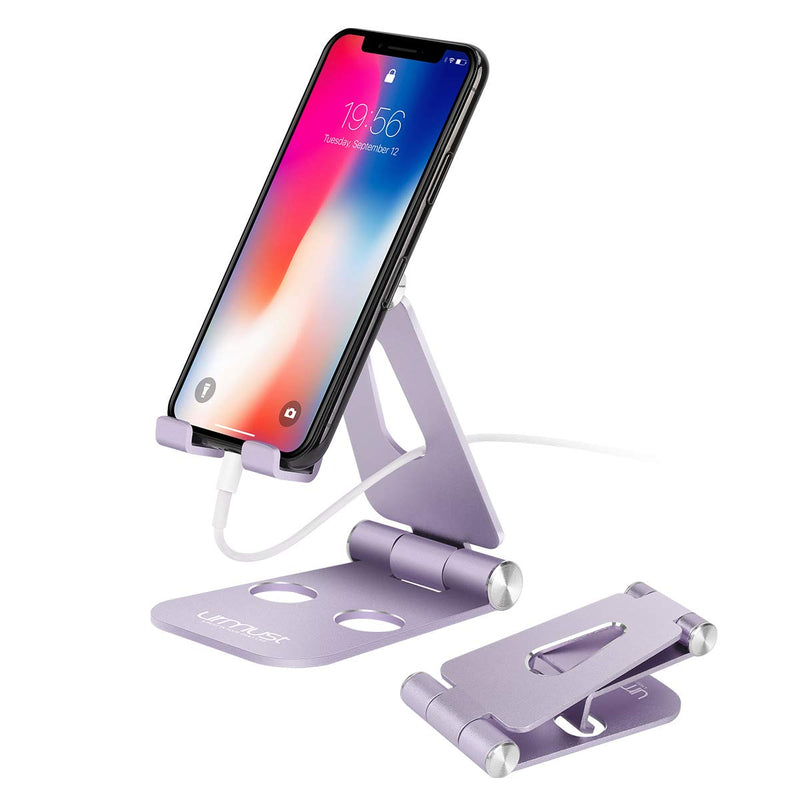 [Australia - AusPower] - Urmust Cell Phone Stand for Desk Adjustable Foldable Phone Holder for Office Portable Desktop Dock Compatible with iPhone 13 12 11 Max Pro Xs Xr X 8 7 6, iPad Mini, Tablets 7-10" (Purple) A-Purple 