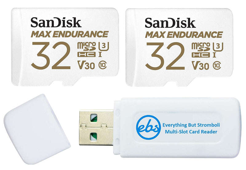 [Australia - AusPower] - SanDisk MAX Endurance 32GB TF Card MicroSDHC (2 Pack) Memory Card for Dash Cams & Home Security System Video Cameras (SDSQQVR-032G-GN6IA) Bundle with (1) Everything But Stromboli MicroSD Card Reader 