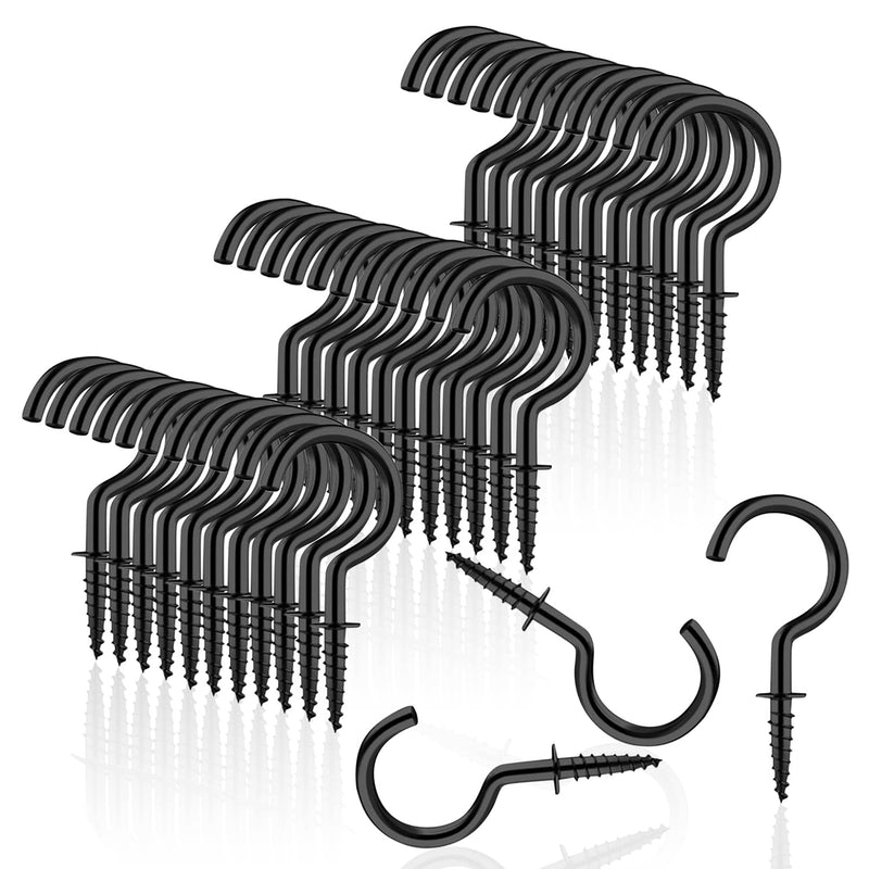 [Australia - AusPower] - Goiio 100pcs 1inch Ceiling Hooks, Black Zinc Plated Metal Screw-in Cup Hooks 