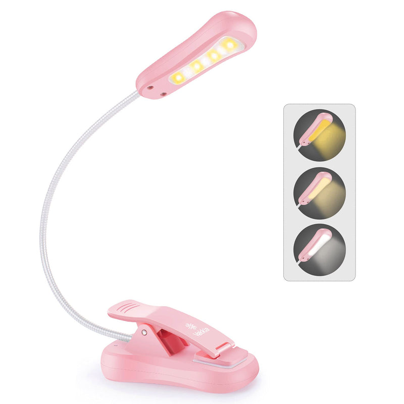 [Australia - AusPower] - Vekkia Rechargeable Book Light for Reading in Bed, 3 Color x 3 Brightness, Lightweight Reading Light, Up to 70 Hours Lighting, Perfect for Readers, Kids & Travel (Pink) Pink 