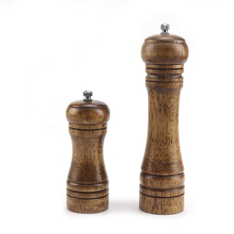 [Australia - AusPower] - 2 Pack 5inch 8inch Wood Salt and Pepper Grinders Set Solid Wood Body Pepper Mill with Adjustable Ceramic Rotor ,Adjustable Coarseness Fine to Coarse For Gift 