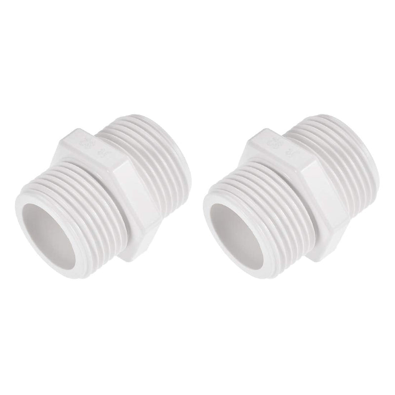 [Australia - AusPower] - uxcell Pipe Fitting, G1 Male Thread, Hex Nipple Tube Adaptor Hose Connector, for Water Tanks, PVC, White, Pack of 2 