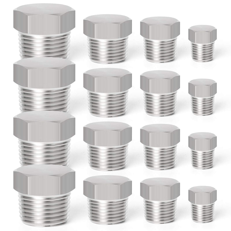 [Australia - AusPower] - TAISHER 16PCS Stainless Steel Outer Hex Thread Socket Pipe Plug Fitting 1/8" 1/4" 3/8" 1/2" NPT Male 16 