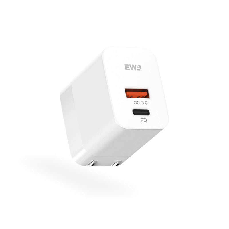 [Australia - AusPower] - 20W USB C Wall Charger, EWA Dual Port Fast Charger with Foldable Plug Block Adapter,Compatible with iPhone 13/13 Mini/13 Pro/13 Pro Max/12Pro Max,Galaxy S10/S20, Pixel 4/3, iPad Pro, AirPods Pro White 