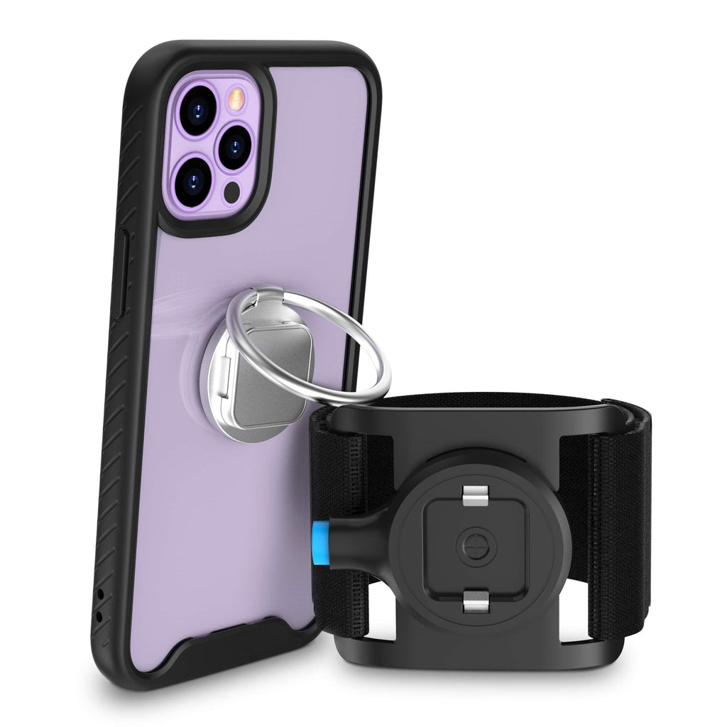 [Australia - AusPower] - SPORTLINK Compatible with iPhone 12 Pro Max Running Armband, Cell Phone Armband Holder for Running with Clear Shockproof Case & Phone Ring Holder for Workout Sports Fitness 6.7 Inch (Black) 