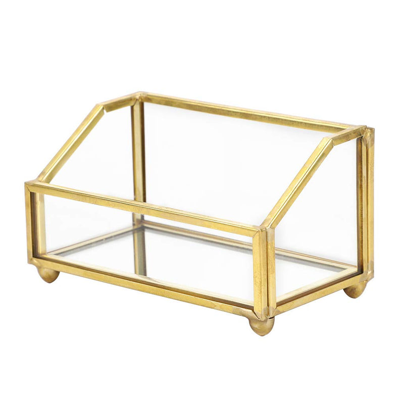 [Australia - AusPower] - Hipiwe Glass Business Card Holder Stand, Gold Metal Frame Name Card Display Organizer, Office Desktop Countertop Business Cards Storage Holder, Fits 80-100 Business Cards 