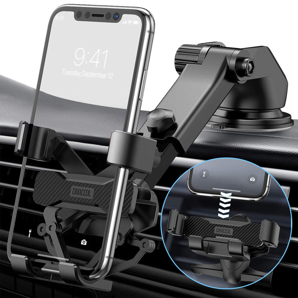 [Australia - AusPower] - Dracool Car Phone Holder Mount 3-in-1 Cell Phone Mount Gravity for Dashboard Air Vent Windshield Universal Car Mount for iPhone 12 11 Pro Max Xs XR 8 7 SE Samsung Galaxy S21 S20 Ultra S10 Note 20 