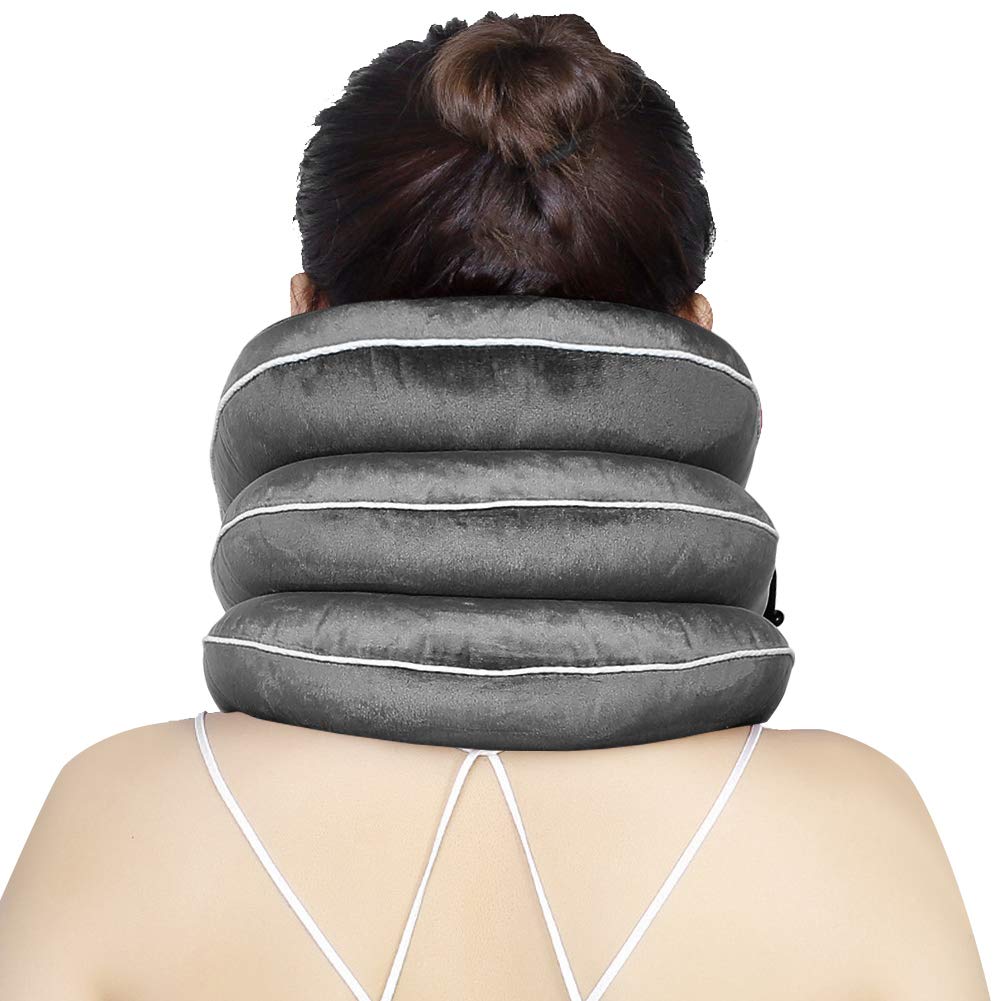 [Australia - AusPower] - Cervical Neck Traction Device Inflatable Neck Stretcher Cervical Collar Neck Support for Neck Pain Relief(Gray) 
