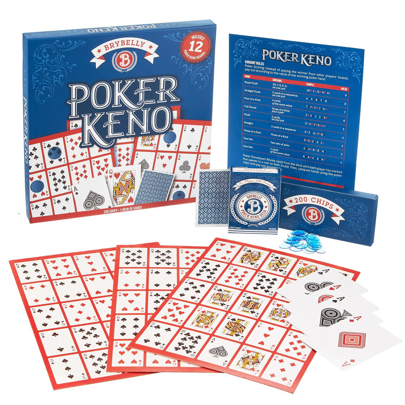 [Australia - AusPower] - Poker Keno Game Set with Cards and Chips - Adult Family Casino Board Game Night Gift Includes Deck of Playing Cards, 12 Boards, 200 Bingo Chips 