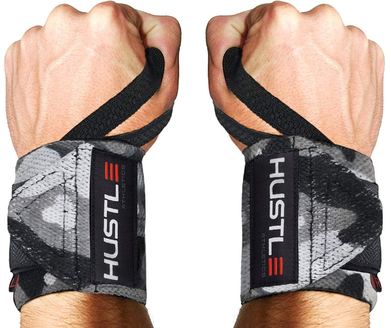 [Australia - AusPower] - Hustle Athletics Wrist Wraps Weightlifting - Best Support for Gym & Crossfit - Brace Your Wrists to Push Heavier, Avoid Injury & Improve Your Workout Instantly - for Men & Women Arctic Camo 12" 