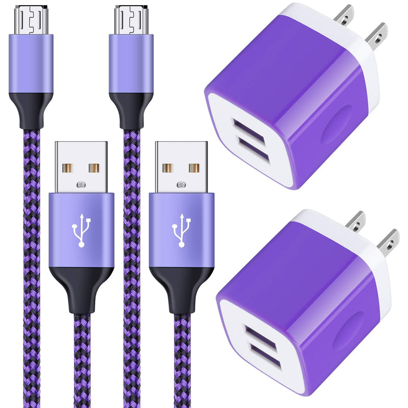 [Australia - AusPower] - Android Charger Cable, 2-Pack 2.1A Dual Port USB Adapter Power Plug with 6FT Fast Charging Micro USB Cable Android Phone Charger for Samsung Galaxy S7 S6 S5 J7V J7 J8 Note 5, LG K50S K50 K40S K40 Purple 