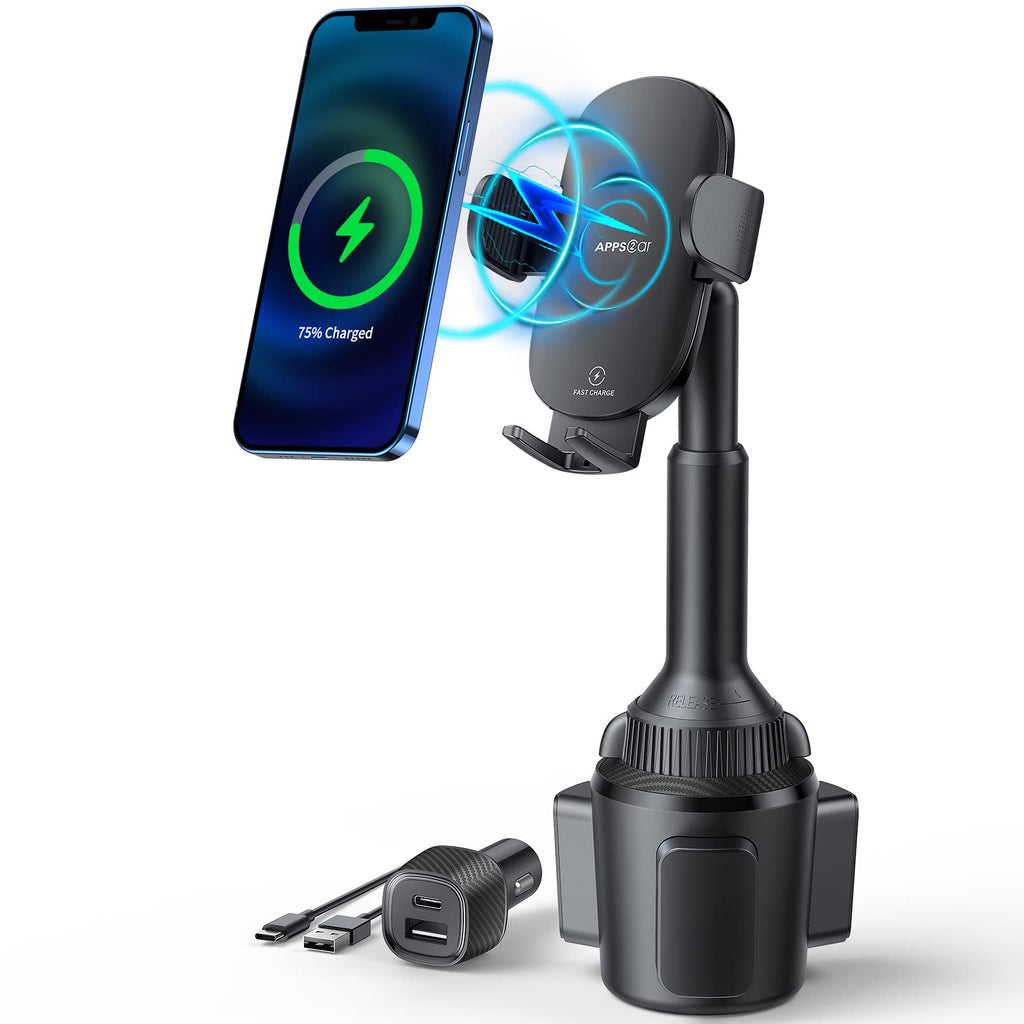 [Australia - AusPower] - Wireless Car Charger, 15W Qi Fast Charging Cup Phone Holder for Car, Adjustable Car Phone Holder Mount Charger with QC 3.0 Adapter, Compatible with iPhone 13/13 Pro Max/11 Pro All Smart Phones 