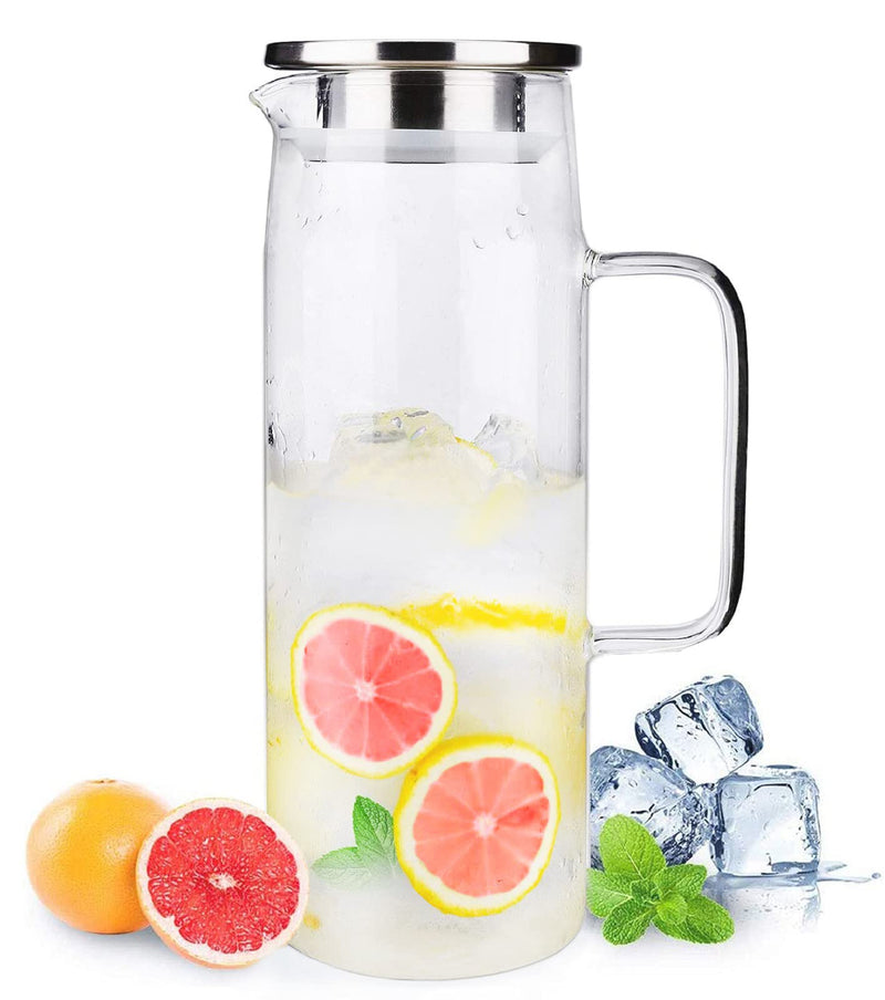 [Australia - AusPower] - Sharemee Pitcher Jug Glass Flask Heat Resistant with Stainless Steel Lid (1.2L/41oz Water Carafe) 1.2L Water Carafe new 