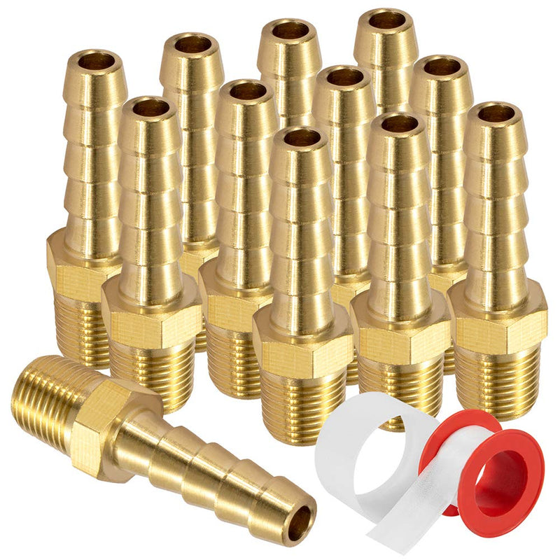 [Australia - AusPower] - Brass 1/4" Barb X 1/8" NPT Male End Air Hose Pipe Fitting Threaded Connector Adapter, Pack of 12 