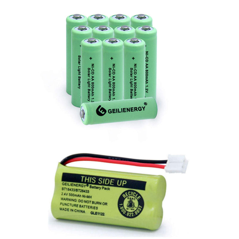[Australia - AusPower] - 3 Pack BT18433 BT28433 BT184342 BT284342 BT-1011 Phone Battery with12 Pack NiCd AA Rechargeable Batteries for Solar Lights 