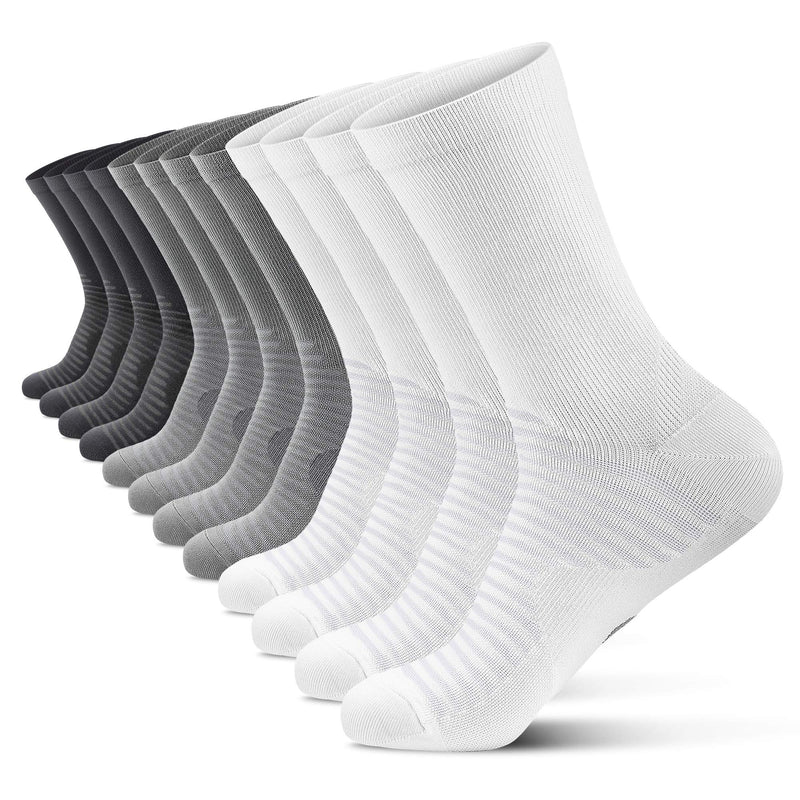 [Australia - AusPower] - PAPLUS Compression Athletic Crew Socks (6 Pairs) for Men & Women Black/White/Gray (2 Pairs Per Each Color) Large-X-Large 