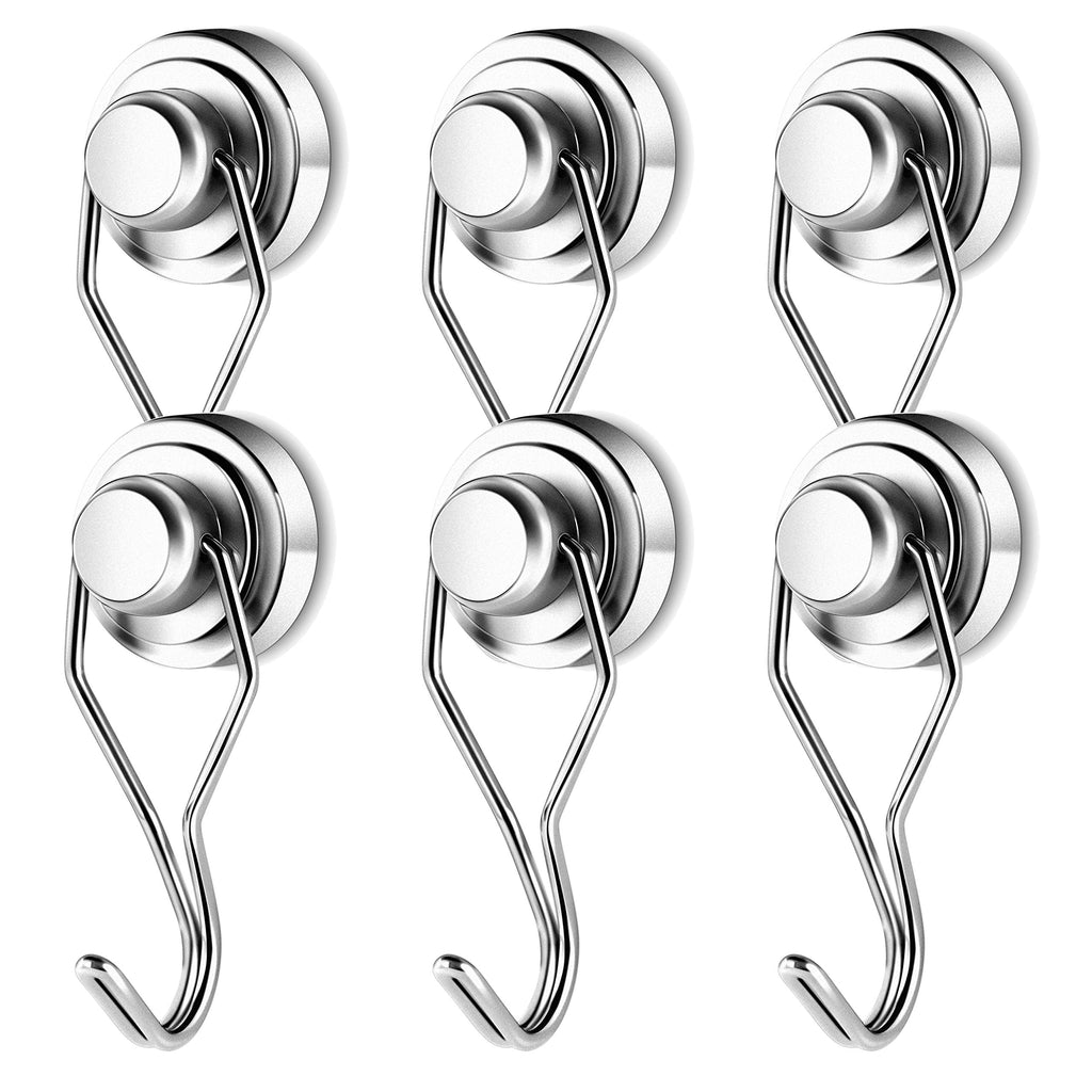 [Australia - AusPower] - Neosmuk Magnetic Hooks, 60 lb+ Heavy Duty Neodymium Magnet for Hanging, Fridge, Grill, Pot Holders, Magnetic Hanger Swivel Swing for Locker, Toolbox, Classroom Cruise Cabins (White, Pack of 6) 