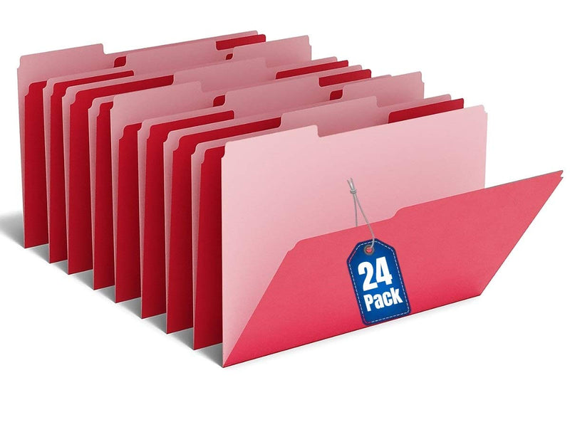 [Australia - AusPower] - 1InTheOffice Red File Folders, Colored File Folders Letter Size 1/3 Cut, Assorted Tab, 24 Pack 