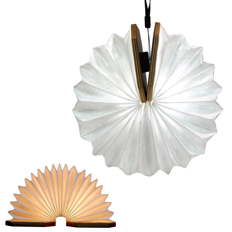 [Australia - AusPower] - LED Hanging Folding Lantern, Wood & Paper Lamp, Organ Book Light for Office, Decoration, Gift, USB Rechargeable 