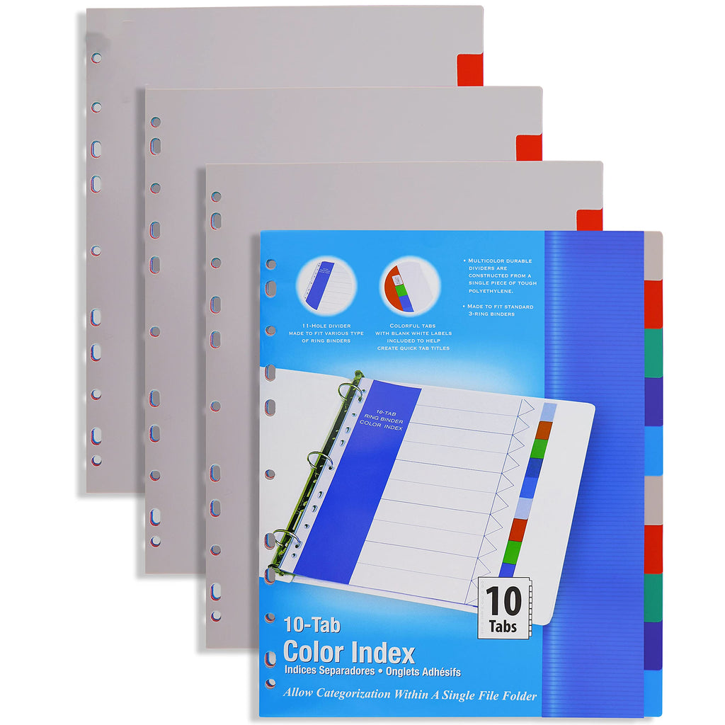 [Australia - AusPower] - 3 Ring Binder Dividers with 10 Insertable Color Tabs , Helps to Organize Documents in Single File Folder , Perfect for School, College, Kids and Adults - by Emraw (Pack of 60) 