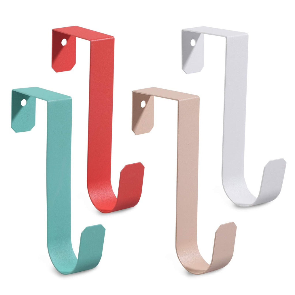 [Australia - AusPower] - 4 Pack Over The Door Hooks, Sturdy Metal Single Over Door Hooks, 4 Colors Door Hooks for Hanging, Towels, Clothes, Bathroom, Hold Up to 7Lbs (White, Orange, Apricot, Mint Green) 