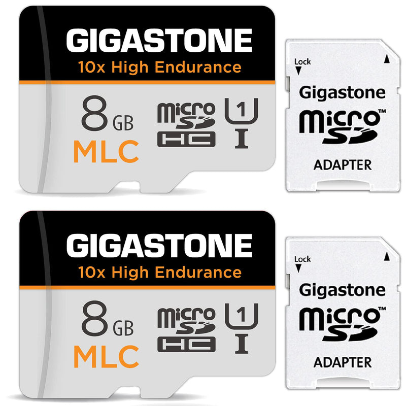 [Australia - AusPower] - [10x High Endurance] Gigastone 8GB 2-Pack MLC Micro SD Card, Full HD Video Recording, Security Cam, Dash Cam, Surveillance Compatible 85MB/s, U1 C10, with Adapter MLC 8GB 2-Pack 
