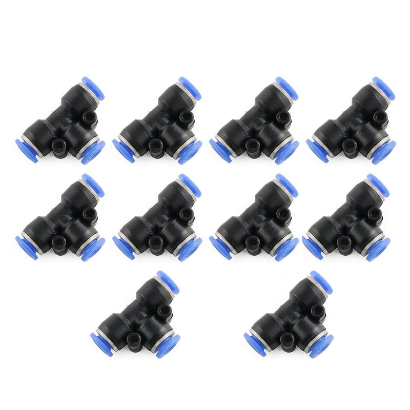 [Australia - AusPower] - E-outstanding 10PCS Pneumatic Tee Union Connector 10PCS 1/4" Tube OD Union Tee Type Plastic Quick Push to Connect Tube Fitting 