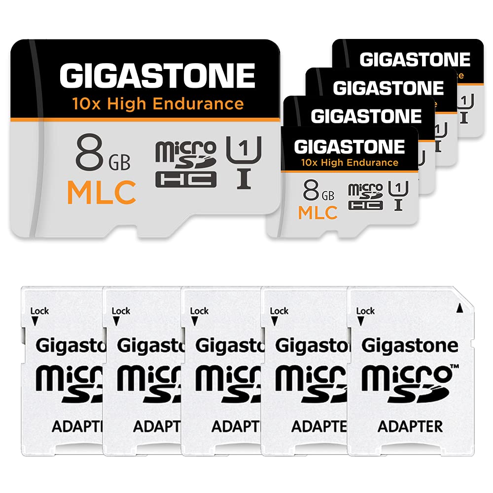 [Australia - AusPower] - [10x High Endurance] Gigastone 8GB 5-Pack MLC Micro SD Card, Full HD Video Recording, Security Cam, Dash Cam, Surveillance Compatible 85MB/s, U1 C10, with Adapter 8GB MLC 5-Pack 