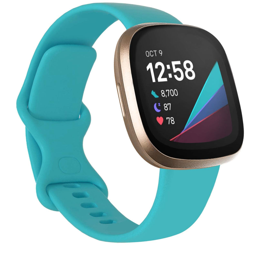 [Australia - AusPower] - ZALAVER Bands Compatible with Fitbit Versa 3 / Sense, Soft Silicone Waterproof Replacement Sport Smart Watch Wristbands Accessories for Women Men Teal Small 