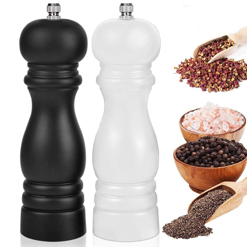 [Australia - AusPower] - Premium Salt and Pepper Grinder Set of 2, Wood Salt and Pepper Shakers with Ceramic Core, Refillable Manual Sea Salt Pepper Mill Adjustable Coarseness for Spice/Chili/Sesame, 6.5 Inch (Black+White) 