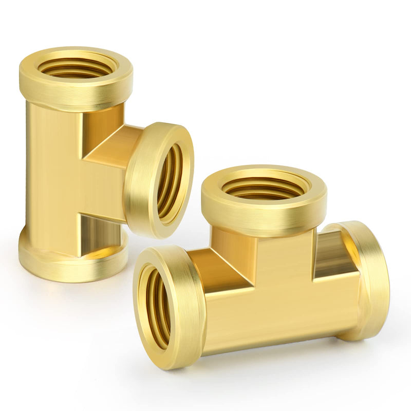 [Australia - AusPower] - GASHER 2 Pcs Brass Tee Fitting, 1/4" x 1/4" x 1/4" NPT Female Pipe Fittings 1/4 NPT 