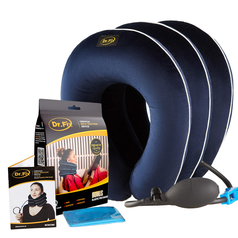 [Australia - AusPower] - Dr Fix Cervical Neck Traction Device for Instant Neck Pain Relief at Home | Elastic Band (Dark Blue, 12-17) Dark Blue 12-17 Inch (Pack of 1) 