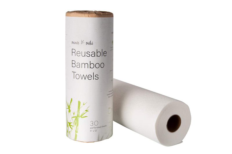 [Australia - AusPower] - Bamboo Towels by MAVIS MIKI, 30 Sheets 1 roll, Washable & Reusable, Heavy Duty & Durable, Kitchen Paper Replacement, Strongly Absorbent, Zero Waste, Lint Free Unpaper Towel 