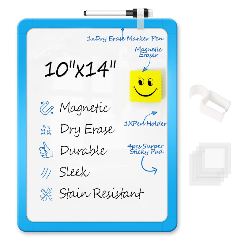 [Australia - AusPower] - ZHIDIAN Magnetic Dry Erase Board, 10" x 14" Durable Small White Board for Wall/Fridge/Desk/Kids, Home School Office Writing Whiteboard with Markers/Eraser, Blue Frame 