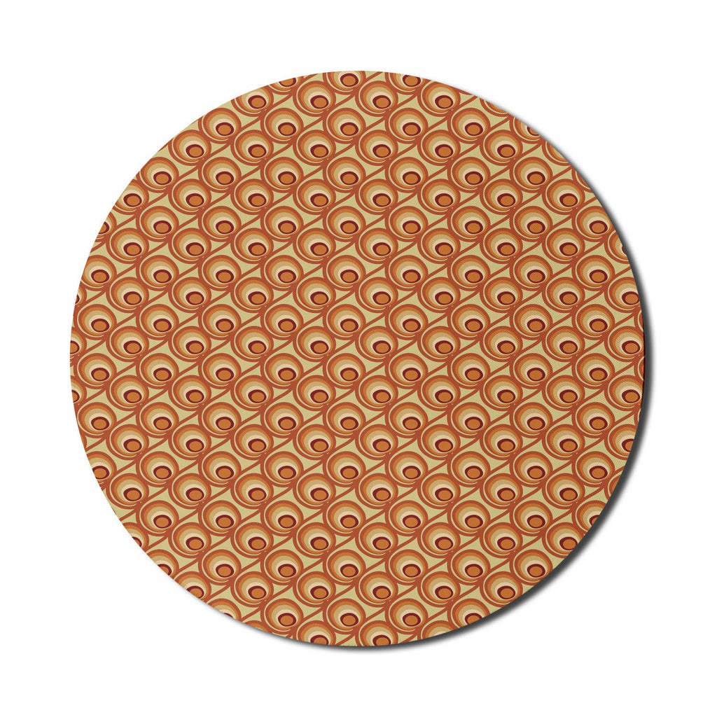[Australia - AusPower] - Ambesonne Burnt Orange Mouse Pad for Computers, Retro Design Inspirations with Doodle Style Circles and Stripes Swirled Lines, Round Non-Slip Thick Rubber Modern Gaming Mousepad, 8" Round, Multicolor 