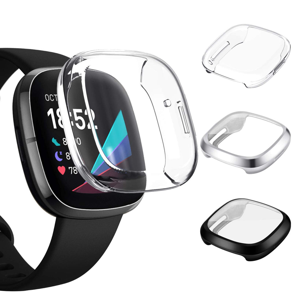 [Australia - AusPower] - RIOROO Screen Protector Case Compatible with Fitbit Versa Sense/Versa 3 for Women & Men, Soft TPU Full Cover Screen Protective Compatible for Fitbit Sense/Versa 3 Smart Watch 