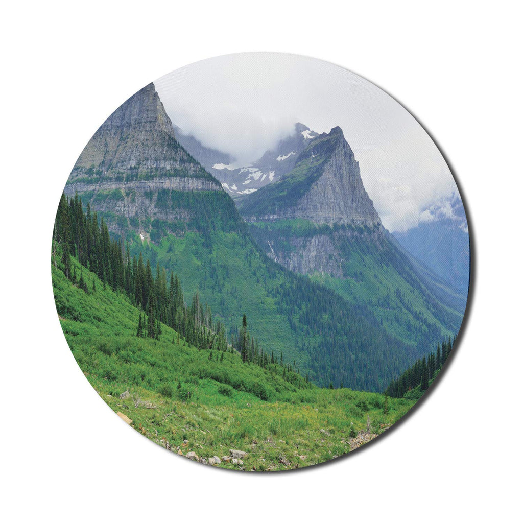 [Australia - AusPower] - Ambesonne Glacier National Park Mouse Pad for Computers, Summer Landscape with Grassy Land and Majestic Mountains, Round Non-Slip Thick Rubber Modern Gaming Mousepad, 8" Round, Multicolor 