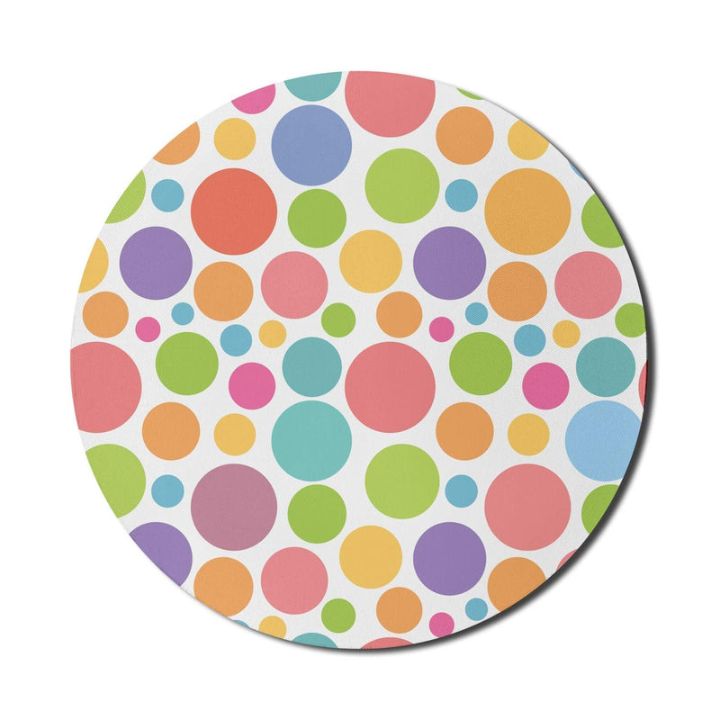 [Australia - AusPower] - Lunarable Polka Dot Mouse Pad for Computers, Colorful Pattern Dots Inspirations Abstract Cheerful Geometric Design, Round Non-Slip Thick Rubber Modern Gaming Mousepad, 8" Round, Multicolor 