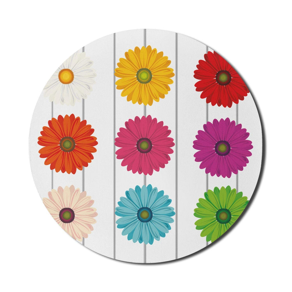 [Australia - AusPower] - Ambesonne Gerber Daisy Mouse Pad for Computers, Illustration with Colorful Flower Petals on Vertical Stripes Graphic, Round Non-Slip Thick Rubber Modern Gaming Mousepad, 8" Round, Multicolor Off White 