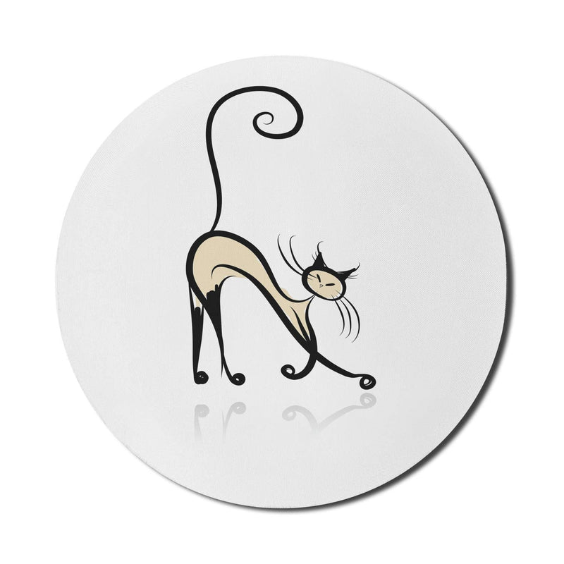 [Australia - AusPower] - Lunarable Ivory and Black Mouse Pad for Computers, Doodle Siamese Cat Design Oriental House Pet Swirled Tail and Feet, Round Non-Slip Thick Rubber Modern Gaming Mousepad, 8" Round, Ivory and Black 
