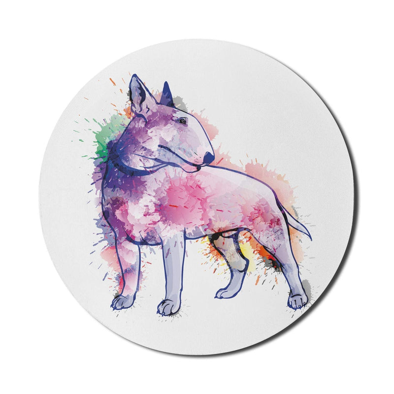 [Australia - AusPower] - Lunarable Bull Terrier Mouse Pad for Computers, Grunge Dog Illustration in Watercolor Effect Paint Splashes Print, Round Non-Slip Thick Rubber Modern Gaming Mousepad, 8" Round, Fuchsia Multicolor 