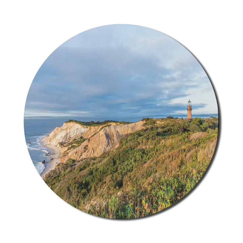 [Australia - AusPower] - Lunarable Island Mouse Pad for Computers, Image of Gay Head Cliffs and Old Historical Lighthouse at Martha's Vineyard, Round Non-Slip Thick Modern Gaming Mousepad, 8" Round, Khaki Ecru Pale Blue 
