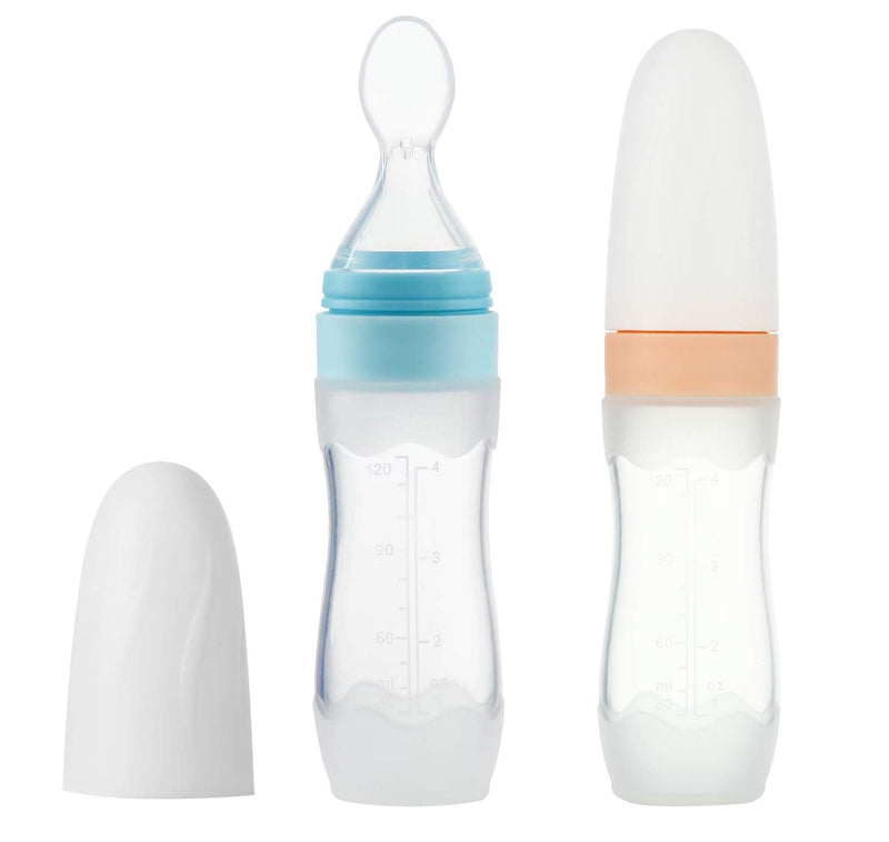 [Australia - AusPower] - PandaEar (2 Pack) Silicone Baby Food Dispensing Spoon|4 oz Infant Fruit Squeeze Feeder| Travel Friendly Kids Toddlers Boys Girl (Blue) Blue 
